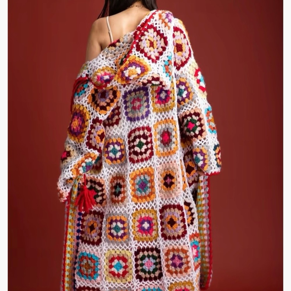 Colorful Crochet Open-Front Cardigan
